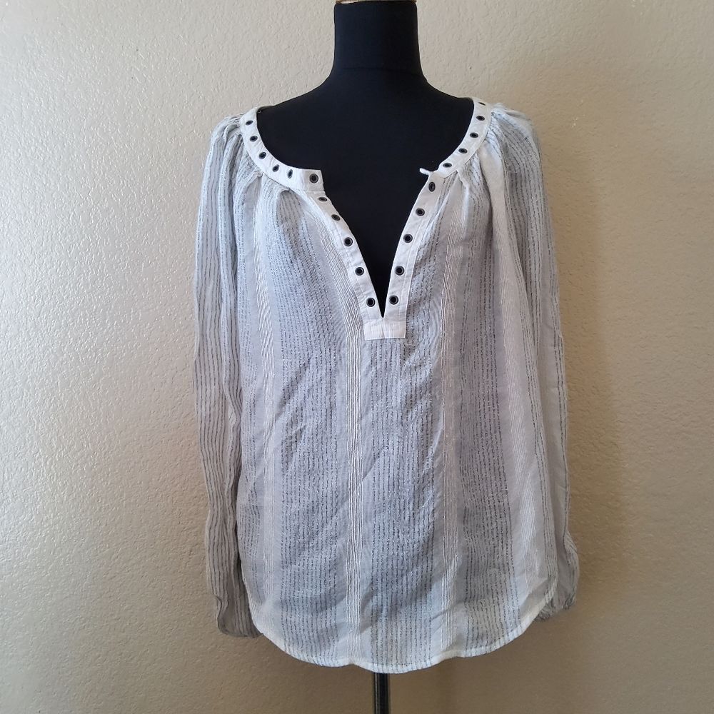 Free People Against All Odds Long Sleeve Peasant Top Size S White Silver New